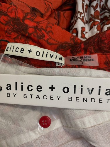 $495 Alice + Olivia Womens Red Tiffie Belted Long-Sleeve Mini Shirt Dress Size 4 - Picture 4 of 4