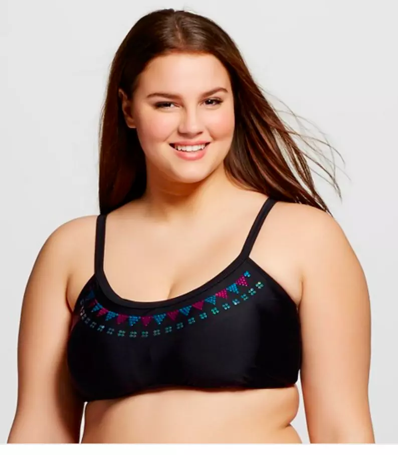 Women s Plus Size 1X 14W 16W Sequin Heart Harmony Swimsuit swim wear Top black