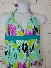 Faded Glory Swim Suit Tankini Top Only Size XL Multicolor Halter Tie V-neck