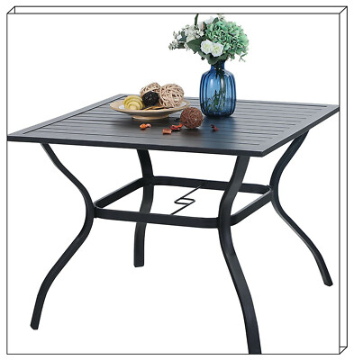 37'' Outdoor Dining Table Square Bistro Patio Table With Umbrella Hole