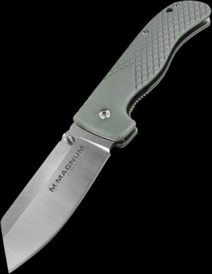 BOKER MAGNUM knife ,cleaver style blade. Gary .G10 scales satin finish AUTHENTIC