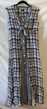 90s Vtg Boutique Europa Womens 6 Blue White Mixed Plaid Sleeveless Shirt Dress 
