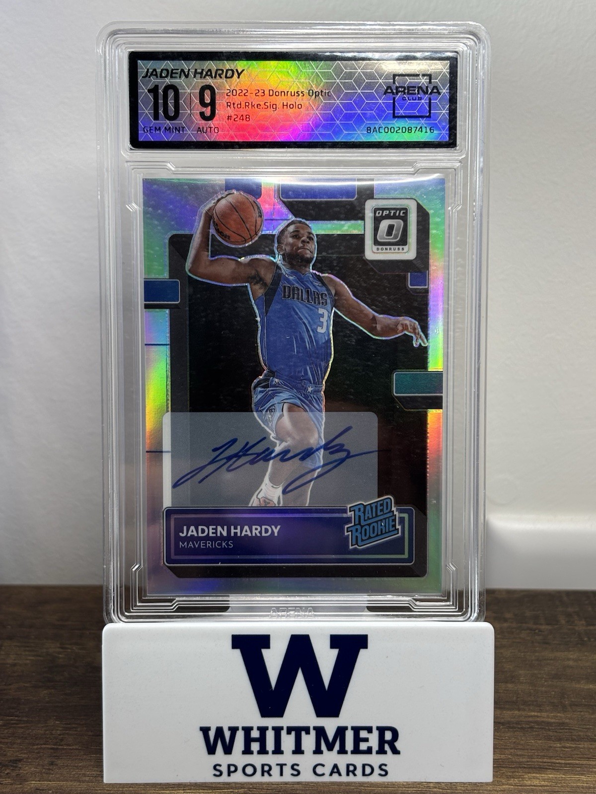 Jaden Hardy 2022-23 Optic Rated Rookie Holo Auto Arena 10 #248 (RC) - LA Lakers