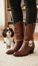 Women Gold Metal Chain 2 Boot Bracelets Shoe Sun Flower Charm Bling Handmade USA