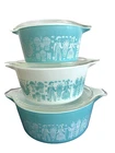 Vintage PYREX Turquoise Amish BUTTERPRINT Casserole Set 473, 474, 475 s Lids
