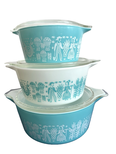 Vintage PYREX Turquoise Amish BUTTERPRINT Casserole Set 473, 474, 475 s ...