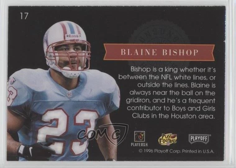 1996 Playoff Absolute Prime Unsung Heroes Blaine Bishop #17 Rookie RC - Image 2 of 2