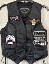 Vintage Diamond Plate Buffalo Leather Motorcycle Vest Tons of Patches HD, Small
