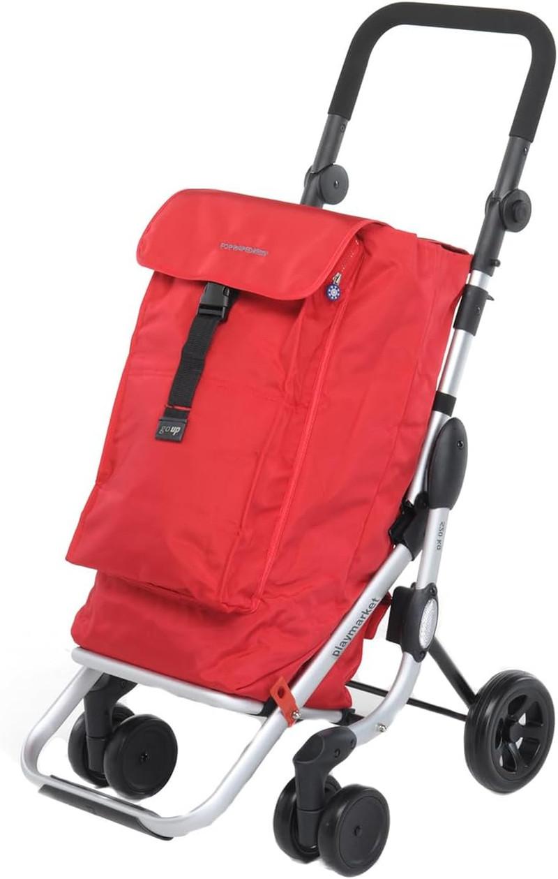 Chariot de course rouge Go Up à 4 roues avec grand sac isotherme intégré