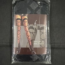 Leg Avenue 9217 Black Sheer Thigh High Stockings Mock Lace Up One Size 0025