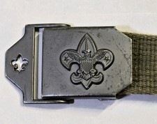 Boy Scouts Adjustable Web Belt BSA Logo Buckle Olive Green S 29" Has Wear