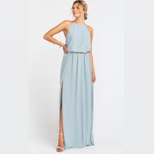 Show Me Your Mumu Heather Halter Maxi Dress Silver Sage Crisp Size XXS NWOT