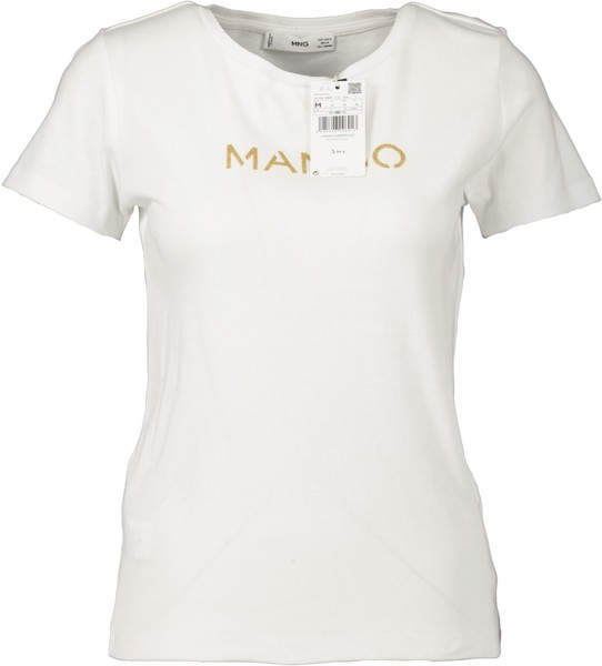 Mango Damen T-Shirt Mit Mango Print Art. 87000557 Weiß Mit Beige Gr. L-image