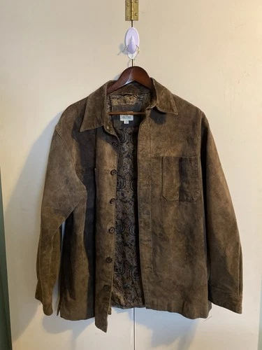 Solitude Mens Brown Suede Leather Jacket Paisley Lining Size M - product listing photo