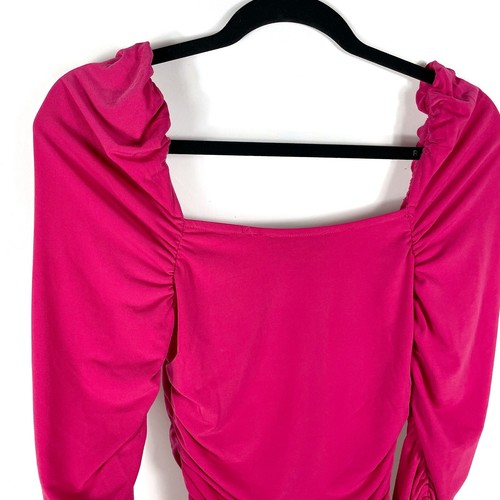 Michael Costello Ashley Dress Fuchsia Pink Midi Long Sleeve Ruched Sz XS - Picture 11 of 14