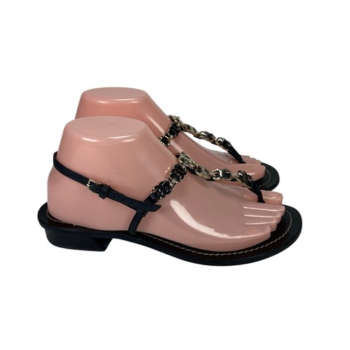 Sandale Tory Burch Gemini Link à lanières en T cuir noir femme taille 7,5 M - Photo 2/16