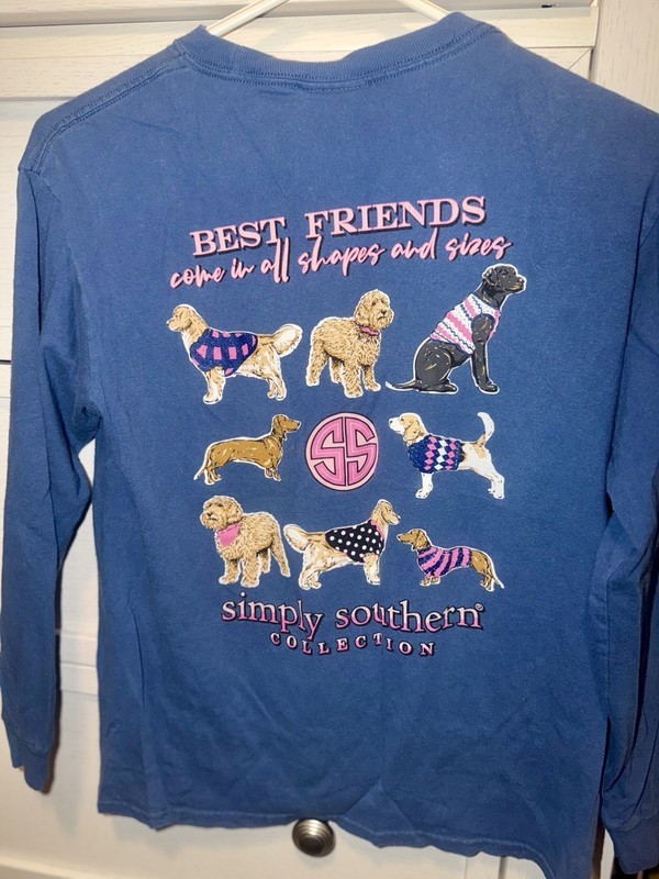 Simply Southern Kids Girls Long Sleeve Dog Shirt Youth Large Blue