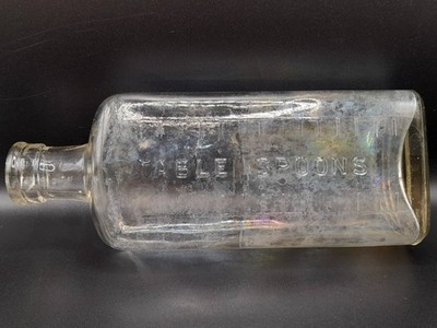 Antike Apotheker Medizin Flasche - geprägtes ''Tafellöffel'' Farbverlaufsglas