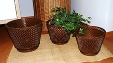 SET! 3 St. Blumen Übertopf 70er Jahre Korb-Flechtoptik Kunststoff auswaschbar