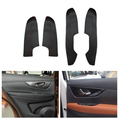 4*Black+Red Line Door Panel Armrest Leather Cover For Nissan X-Trail Rogue 14-18