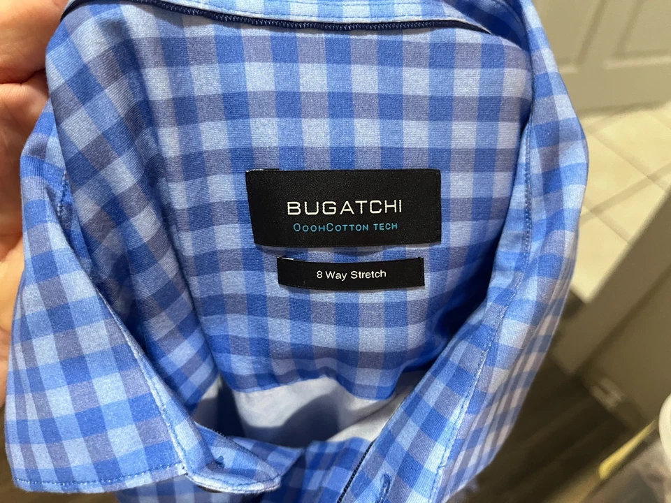 BUGATCHI Men's blue & white plaid long sleeve OoohCotton stretch shirt XL - Image 4 of 4