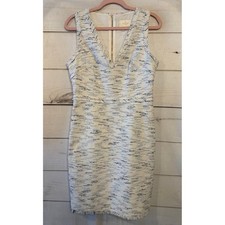 Kate Spade New York Tweed V Neck Sleeveless Sheath Dress Blue White Black Size 8