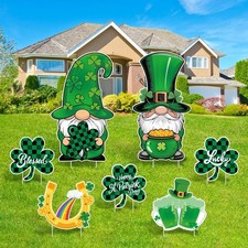 7 Pcs St Patricks Day Decorations Outdoor Yard Signs With Matel Stakes, Shamrock