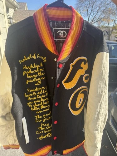 East City Men’s Varsity Jacket Snap Front Embroidered Black/White XL - product listing photo