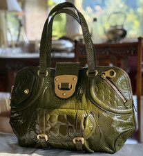 Alexander McQueen Novak Satchel Olive Green Croc Patent Leather Bag & Dust Bag
