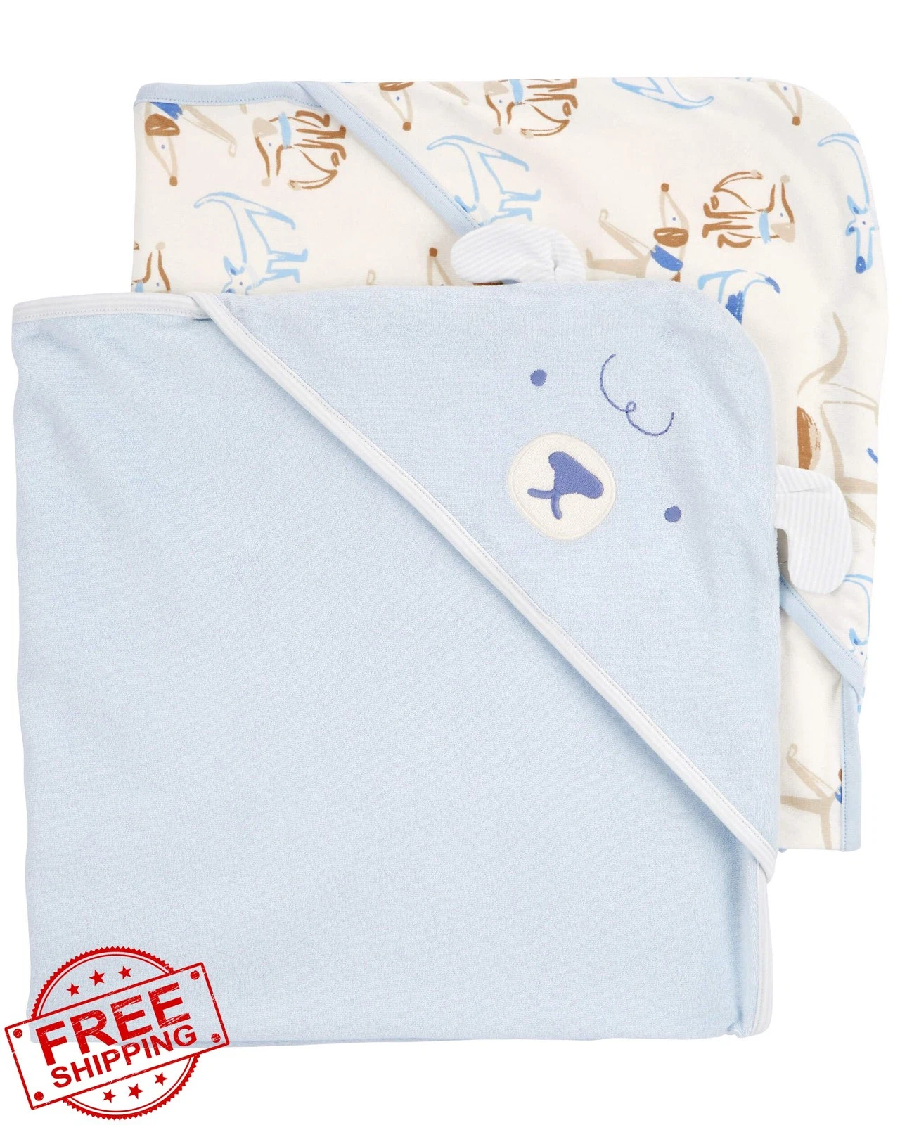Carter's Baby Hooded Towel 2pk Blue/Ivory