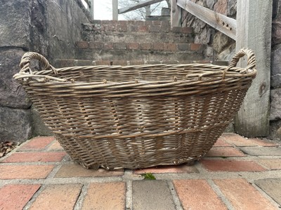 Antique Wicker Laundry Basket Country Farmhouse Large Woven Handles Vtg