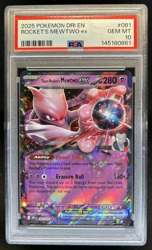 2025 Pokemon Destined Rivals Team Rocket's Mewtwo ex #081/182 PSA 10 GEM MINT