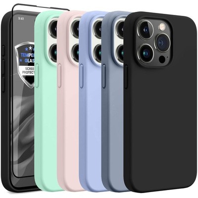 Silicone Case + Screen Protector Phone Cover For iphone 16 15 Pro Max 14 13 12
