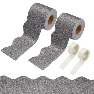 2 Rolls Glitter Bulletin Board Borders, 65.6ft Gray Border