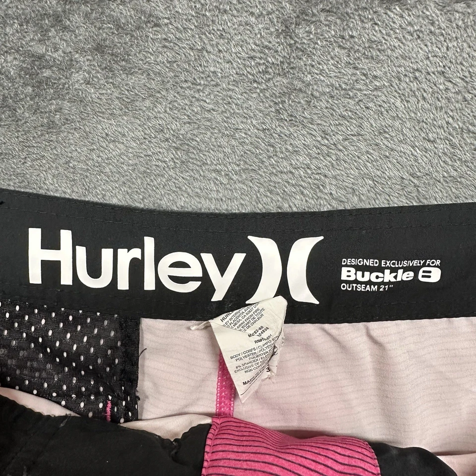 Pantalones Cortos Hurley Phantom Para Hombres 31 Rosa Neón Rayas Bañador Playa Bolsillo Foto 4 de 4