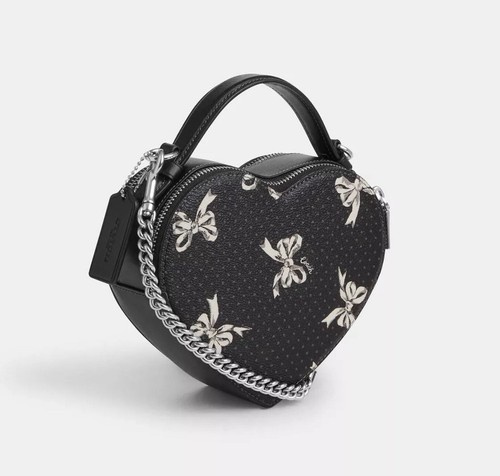 Coach Heart Crossbody Bag With Bow Print CAA99 Black Multi NWT - Picture 2 of 8