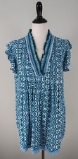 Goa Beachwear by Japna Blue Fringe V-Neck Ruffle Swim Cover-up Boho Dress Medium