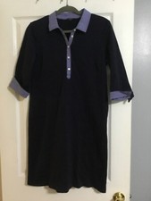 Talbot's Shirt Dress Petite Size PM Navy Blue 3/4 Sleeves Contrast Trim Cotton