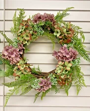 18"- 23" Wreath Silk Purple-Green Hydrangea and Artificial Shrubs Greenery