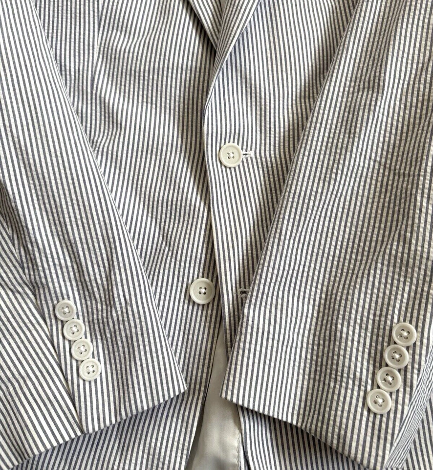 Jos. A. Bank 泡泡纱运动外套夹克男式 39R 白色蓝色棉质 2 按钮 — 第 3/4 张图片