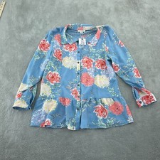 Floral Button-Up Shirt By Simply Noelle In Blue NWT 0210