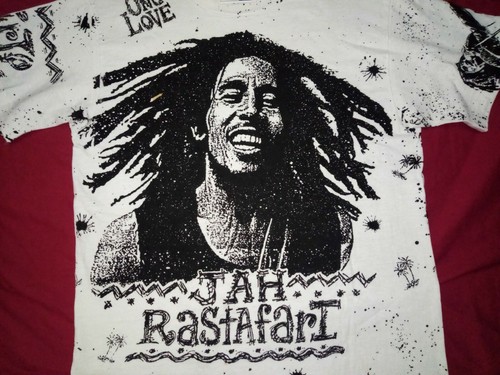 RARE DEADSTOCK VTG 90s Bob Marley Made In USA fullprint tshirt reggae rasta