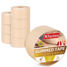 XFasten Gummed Paper Tape - 2.75" X 375ft - Pack of 8 - Reinforced Kraft Tape
