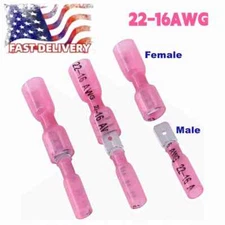 Red 22-16AWG Heat Shrink  Male Female Spade Terminals Crimp Wire Connector 1/4"