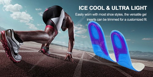 Massaging Gel Shoe Insoles Insert Heel Arch Supports Men Women Flatfoot Plantar - Picture 2 of 15
