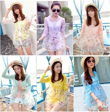 Korean Fashion Women's Chiffon Blouse UV Protection Long Sleeve Shirts Tops