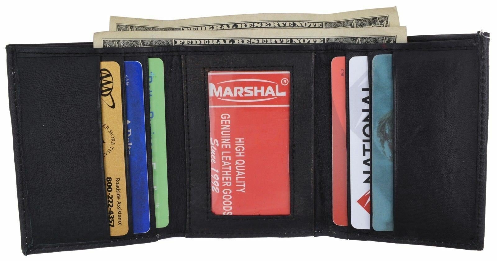New Black Slim Thin Mens Soft Leather Trifold ID Credit Card Money Holder Wallet