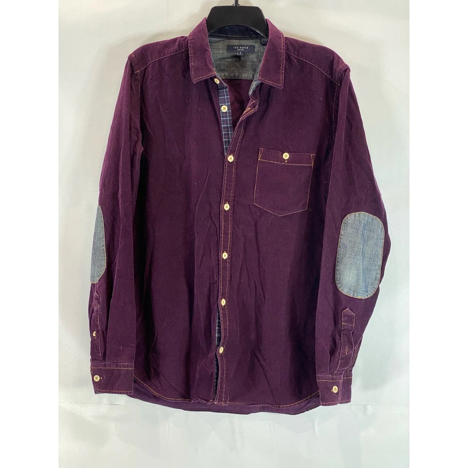 TED BAKER LONDON Men's Burgundy Corduroy Elbow-Patch Button-Up Shirt SZ 4(US/L) - Image 2 of 4