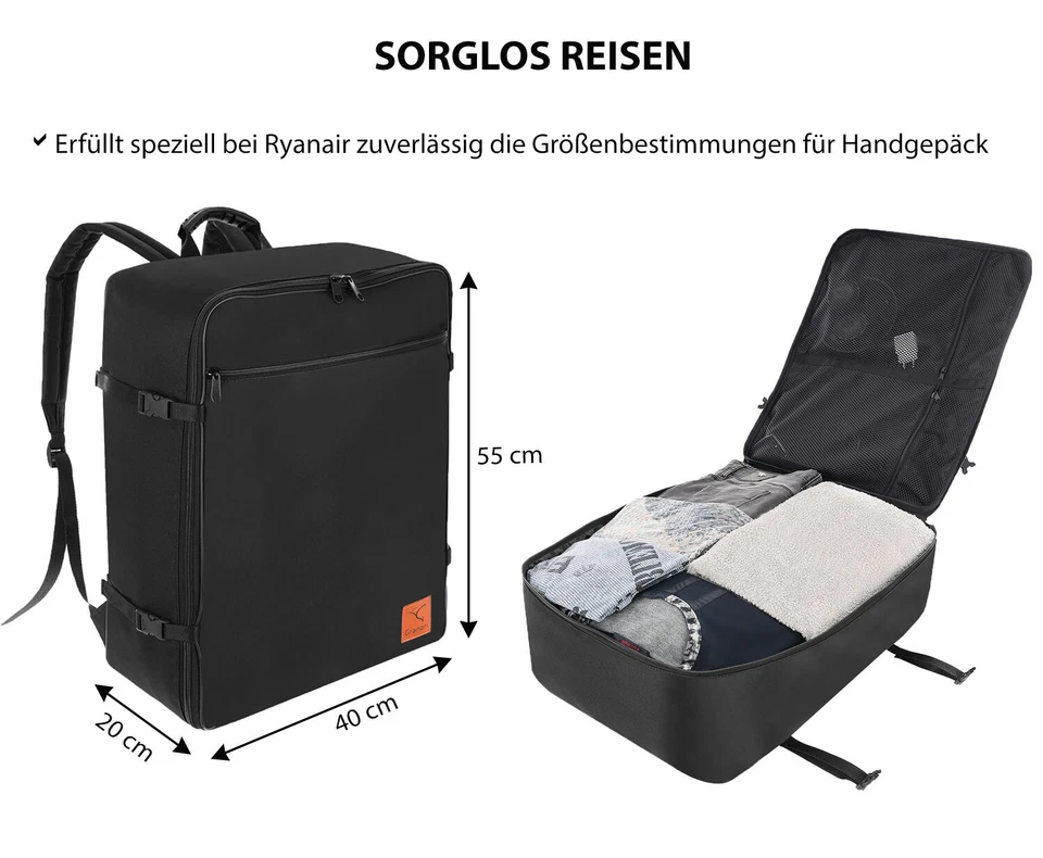 Rucksack Handgepäck max. Maße Ryanair 55x40x20 cm Weekender Bord Kabinengepäck - Bild 4 von 4