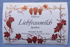Old Wine Label Sample Label 1930s Liebfraumilch Late Harvest